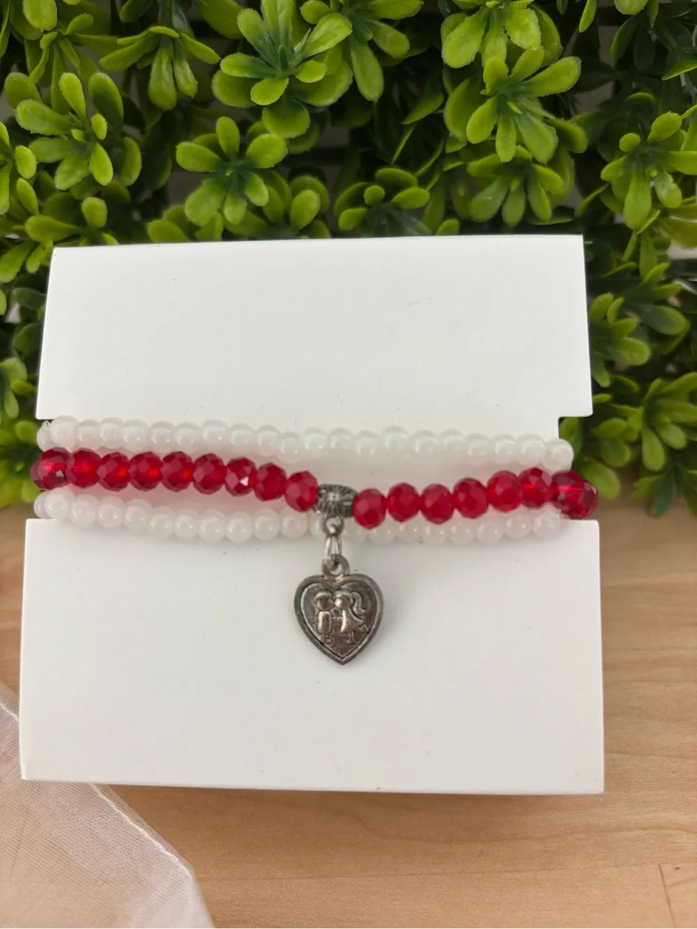 Unknown Unknown | Jewelry | Red White Beaded Heart Charm Bracelet Set | Poshmark
